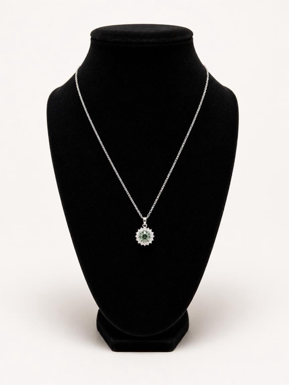 1 CT Green Moissanite Halo Necklace | 18K White Gold Plated | GRA Certified